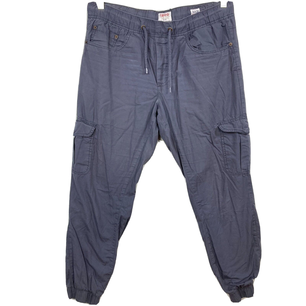 IZOD Pants Mens Sz 34 Gray Cotton Drawstring Elastic Waist Cargo Joggers Stretch